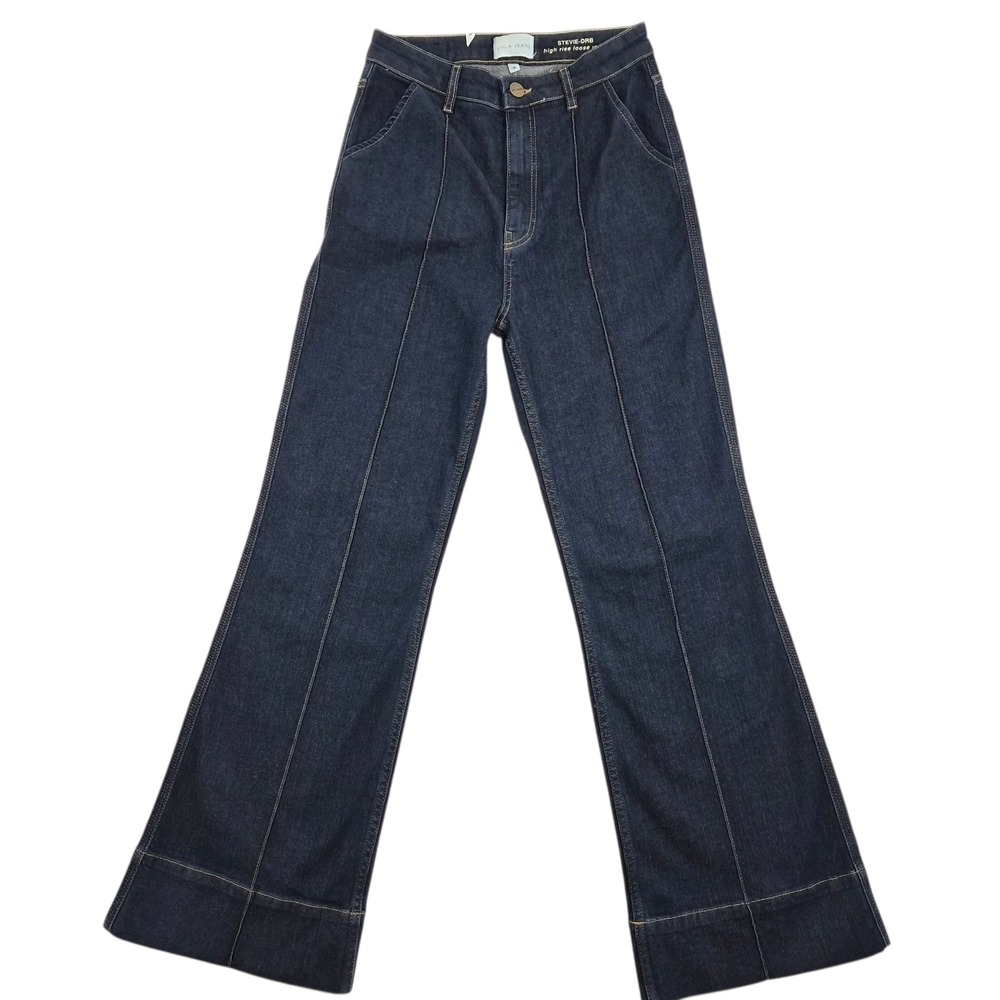 Lola Jeans Stevie-DRB Womens 28 High Rise Loose Wide‎ Leg Dark Wash Seam Detail